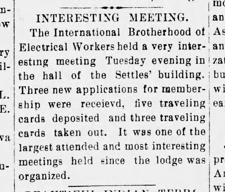Hannibal Courier-Post, February 19, 1903: Interesting Meeting in the hall of the Settles building