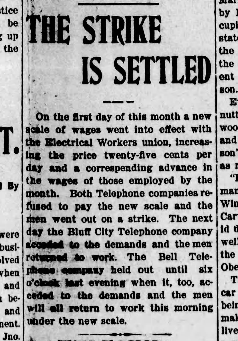 Hannibal Weekly Journal, December 12, 1903: The Strike Is Settled